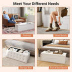43 Inches Folding Storage Ottoman Bench, Foldable Foot Rest Stool End of Bed Bench with Side Pocket, Storage Chest for Living Room, Entryway & Bedroom (White)