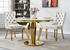HomVent Round Faux Marble Dining Table, Circle Faux Marble Kitchen Table with Stainless Steel Base, Round Dining Room Table for Kitchen