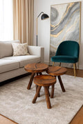 SODEF Set of 3 Round Coffee Tables, Wood Side Tables, Classic Retro Style, Walnut Finish, 14 in Diameter Each, Nesting Tables for Living Room - Brown