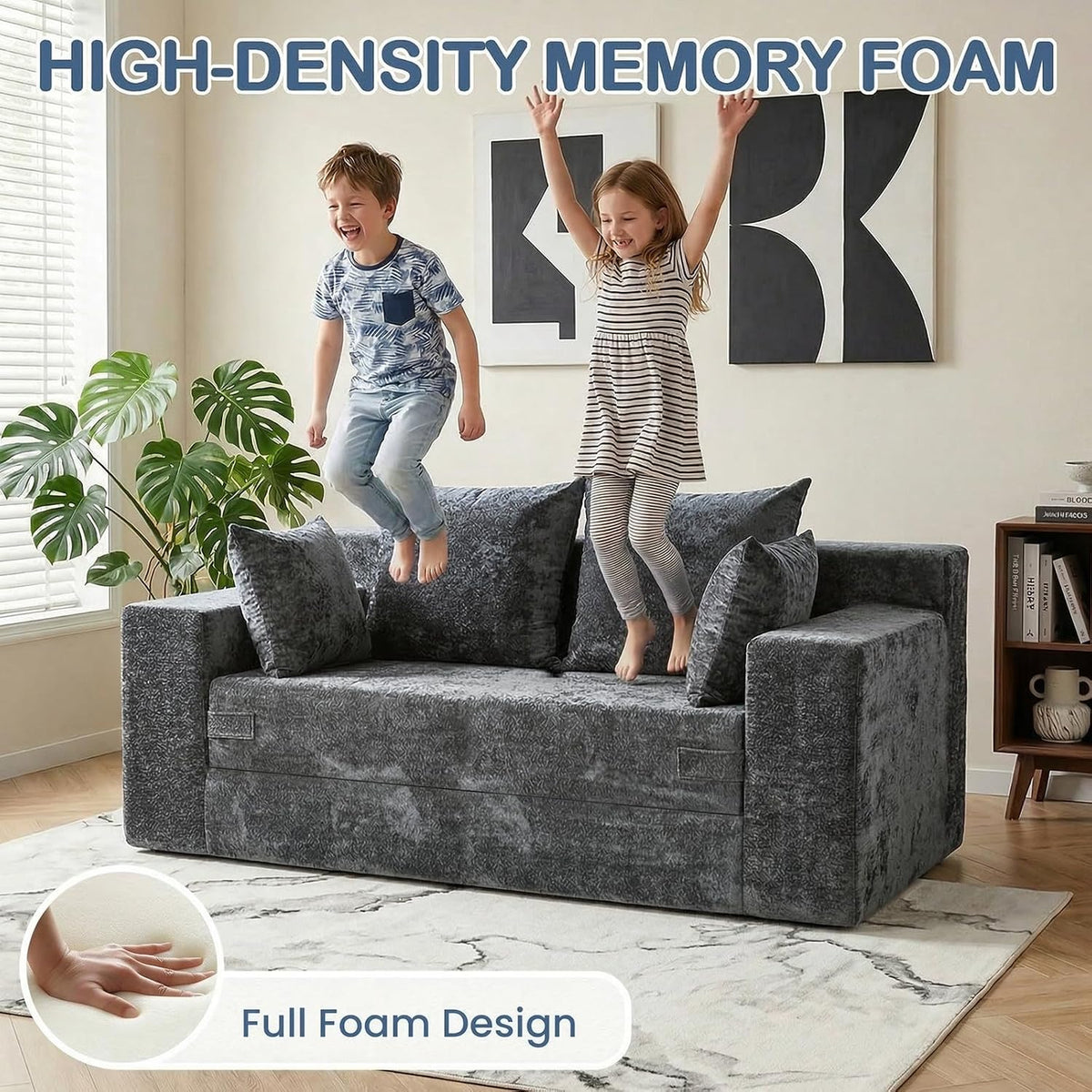Couch Small, 3-in-1 Loveseat Sleeper Sofa Bed Convertible Sofa Bed with 4 Pillows, Black Couch for Living Room, Guest Room, Small Space