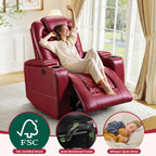 ANJ Power Recliner Chair Set of 6, Electric Soft Faux Leather Reclining Home Theater Seating - USB Ports, Cup Holders, Hidden Arm Storage Movie & Media Room Chairs (Red)