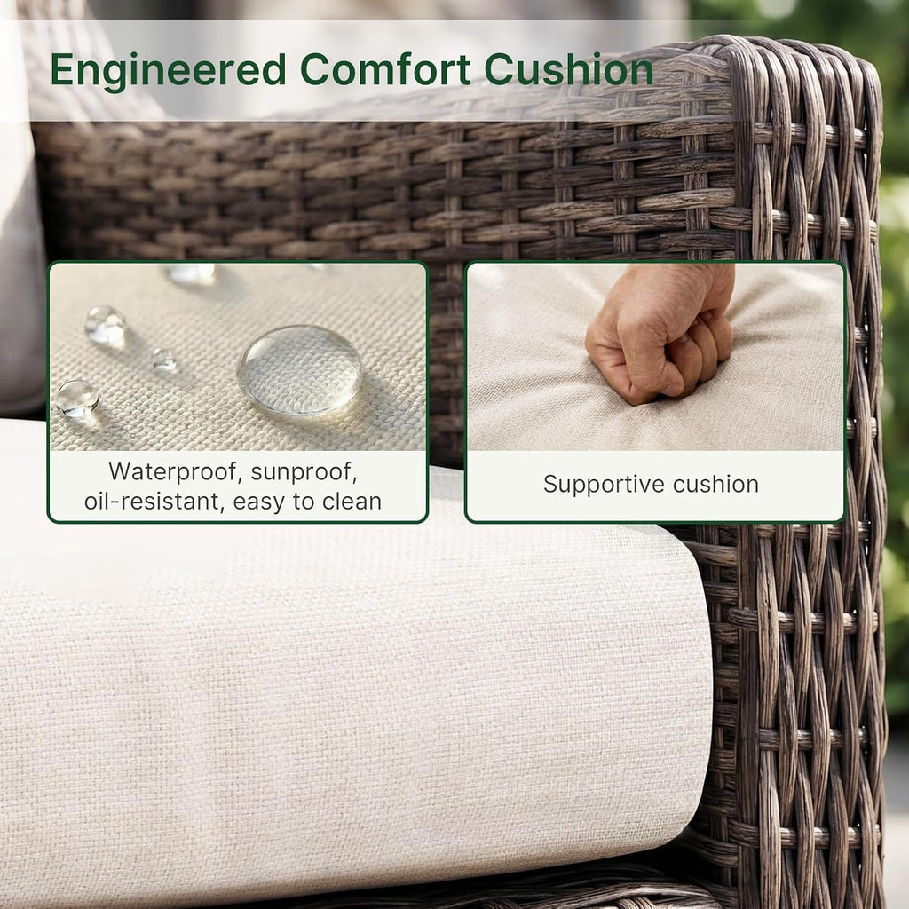 Outdoor Swivel Rocker Patio Chair with Premium Cushion, High Back Wicker Patio Swing Glider for Deck, Porch, Patio and Poolside (Beige, 1 Pcs - Swivel Glider)