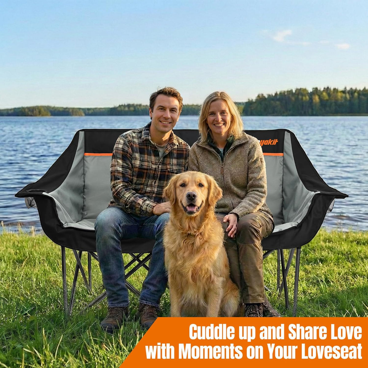 2 Person Camping Chair, Heavy Duty 650LBS Padded Loveseat for Couples & Pets, Foldable Double Camp Chair with Reinforced Storage Bag, Ideal for Outdoor Festivals, Beach, & Car Camping