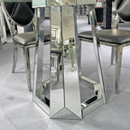 Henf Luxury Round Glass Dining Table for 4-6, Silver 47" Glass Kitchen Table with Mirrored Base, Modern Circle Dining Room Table (Table Only)