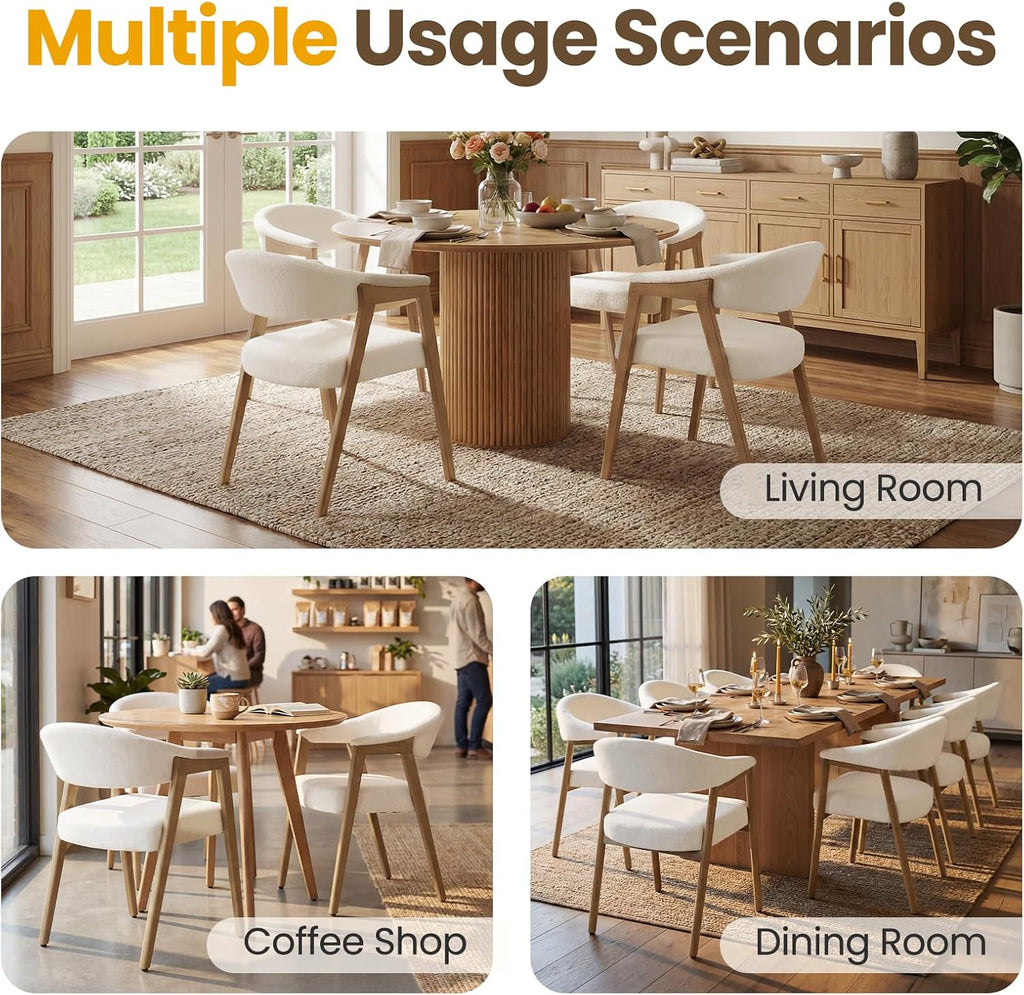 CIMOTA Upholstered Dining Chairs with Arms Set of 2, Mid Century Modern Kitchen & Dining Room Chairs, Comfortable Curved Backrest & Trapezoid Solid Wood Legs, Linen Beige
