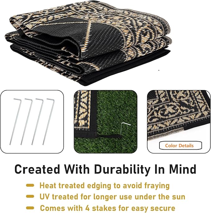 HiiARug Outdoor Rug for Patios Clearance 6'x9' Outdoor Plastic Straw Rug Waterproof Patio Camping Rug Reversible RV Mat Outdoor Area Rugs for Outdoors, RV, Backyard, Deck, Camping