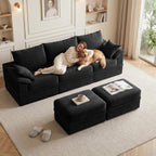 107" Modular Sectional Sofa Couch with Storage,U-Shape 3 Seat Comfy Modern Cloud Couch Sofa with Ottoman, 27" Deep Seat Corduroy Sofa for Living Room, Tool-Free Assembly - Black