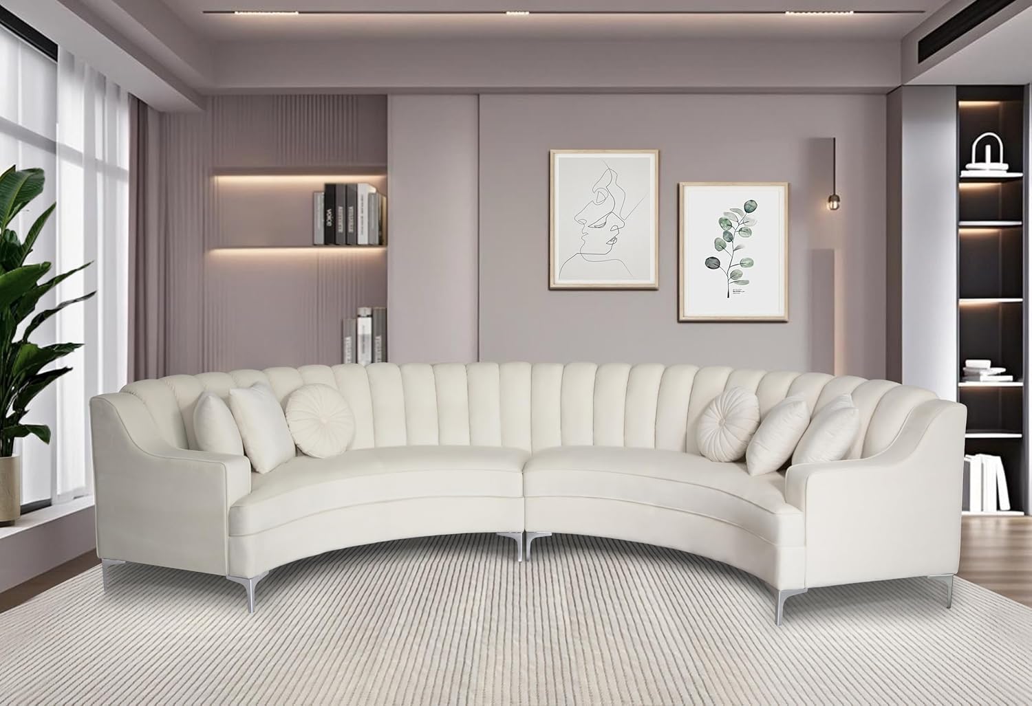 Legend Vansen Semicircle Modular Curved Velvet Sectional Sofa,141.34”Oversized Arc Sofa,Modern Cloud-Like Deep Seat Couch for Living Room Apartment Office Conference Space (2, Cream)