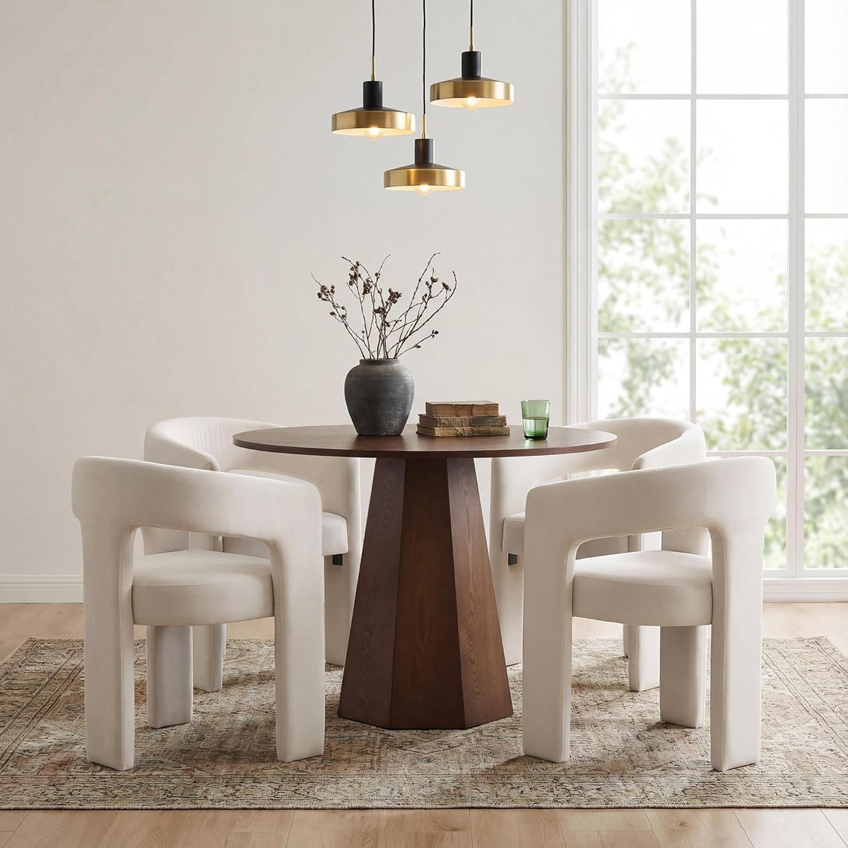 39" Farmhouse Walnut Dining Table, Small Wood Round Dinner Table for 4, Rustic Round Dining Room & Kitchen Table for Home Office Dining Room Living Room Apartment, Walnut