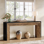 Tribesigns 70.9-Inch Long Console Table, Farmhouse Narrow Wooden Sofa Table Behind The Couch for Living Room, Entryway, Hallway, Foyer, Black + Brown