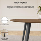 HIPIHOM 43.3 Inch Walnut Round Dining Table for 4, Space-Saving Dinette Perfect for Kitchen Dining Living Room(Walnut Table)