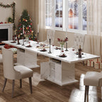 Extendable Dining Room Table for 4-6, 47-63 Inch Faux Marble Extendable Dining Table, Modern Expandable Rectangle Kitchen Dining Table with Storage for Kitchen Living Room