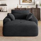 69” Oversized Chaise Lounge Chair Indoor, Soft Floor Chaise Lounge Reading Chairs with 4 Side Pockets and 2 Cup Holders, Comfy Corduroy Sleeper Sofa Bed for Living Room Bedroom, Black