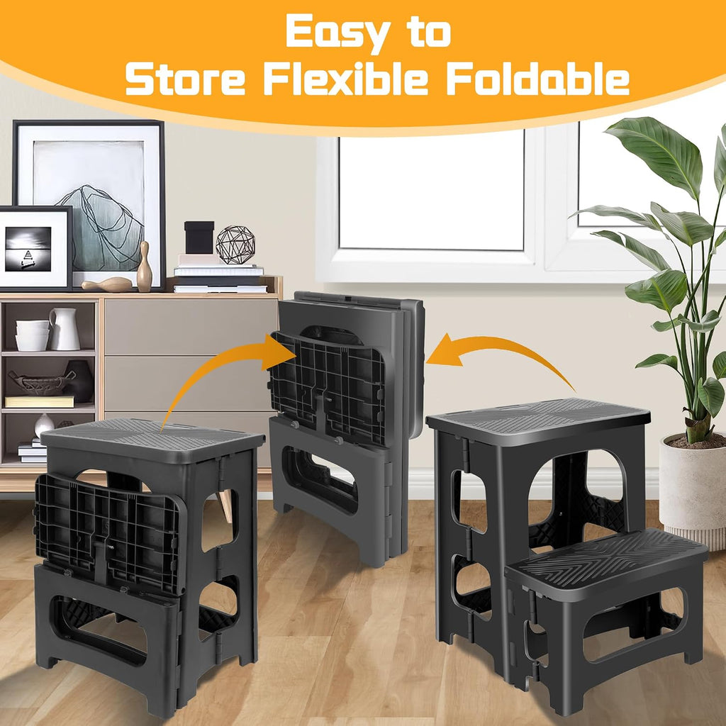 2 Stool Portable Footstool Multifunctional Collapsible, Anti-Slip | 300LB Capacity Collapsible RV Step Stool, Portable Multifunctional Foot Stool for RV, Home, Kitchen, Bedroom & Bathroom