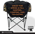 Black Sierra Heated Plush Fleece XL Padded Camping Chair for Adults, Oversized Heavy Duty Folding Seat with 3‑Level Heat & Battery Pack, Supports 400 lbs, Cup Holders & Carry Bag for Camping & RV