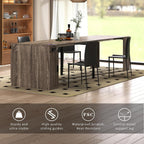 Extendable Dining Table with Built-in Power Outlet, 118” Expandable Dining Table for 11, Storage Cabinet Console Table, Modern Dining Room Furniture Gray
