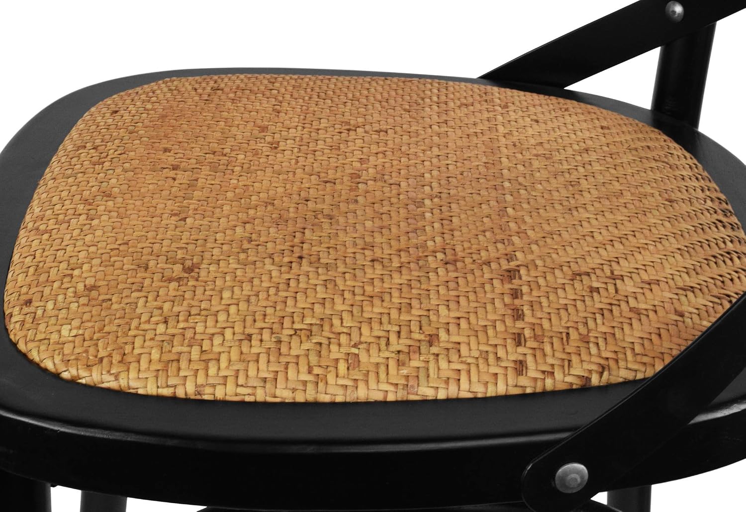 2xhome Wooden X Back Dining Chair | Woven Rattan Seat with Metal Cross Back | Rustic Farmhouse Kitchen Side Chair Fully Assembled (2, Black, Dining)