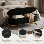 Storage Bench Bedroom Bench, Velvet Oval Upholstered End of Bed Bench with Golden Metal Legs, 46” Modern Storage Ottoman Bench for Bedroom, Living Room, Entryway, Window, Black