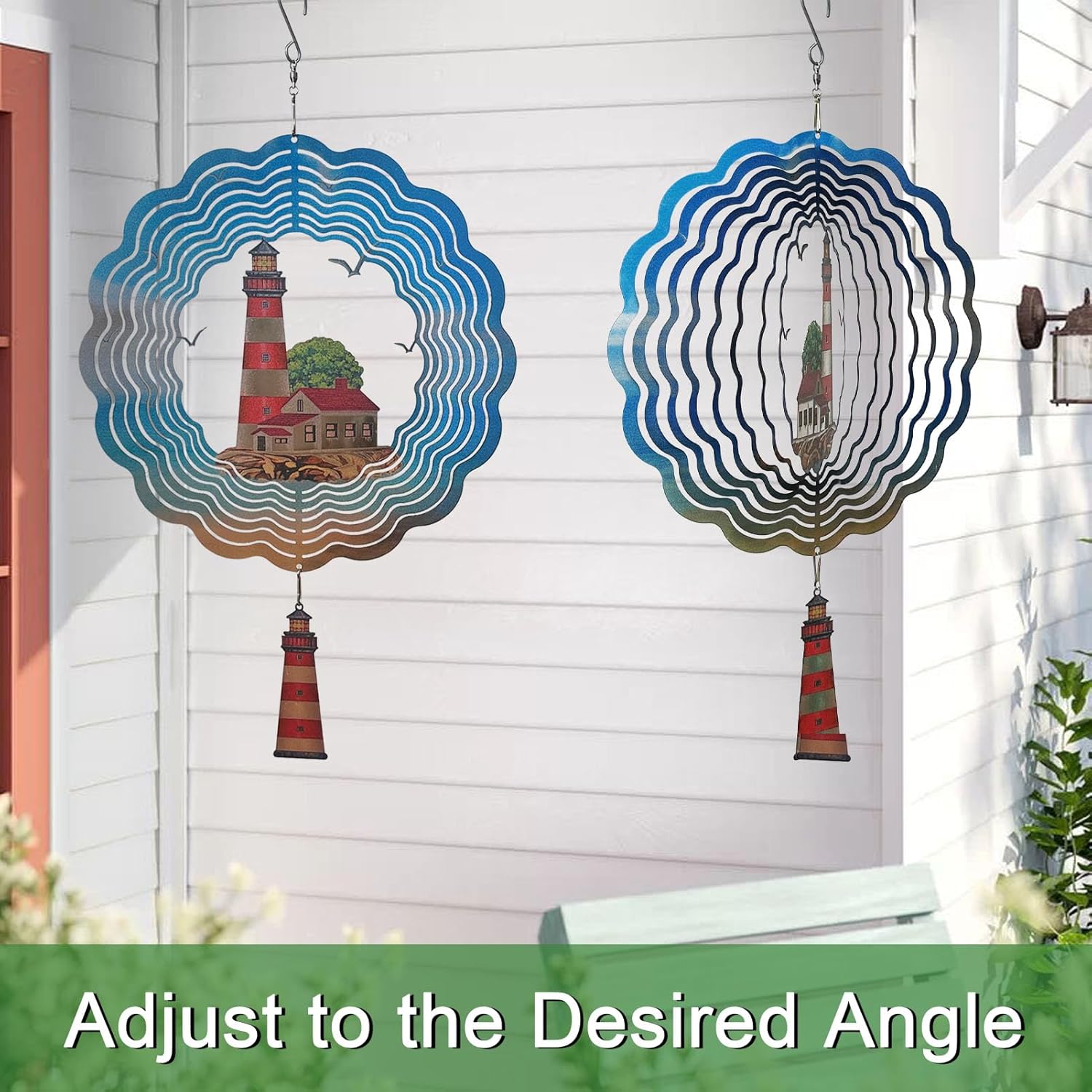 Lighthouse Wind Spinner,Metal Wind Spinners for Outdoor,3D Double Sided Hanging Beach Decor for Indoor,Outdoor,Unique Gifts for Women