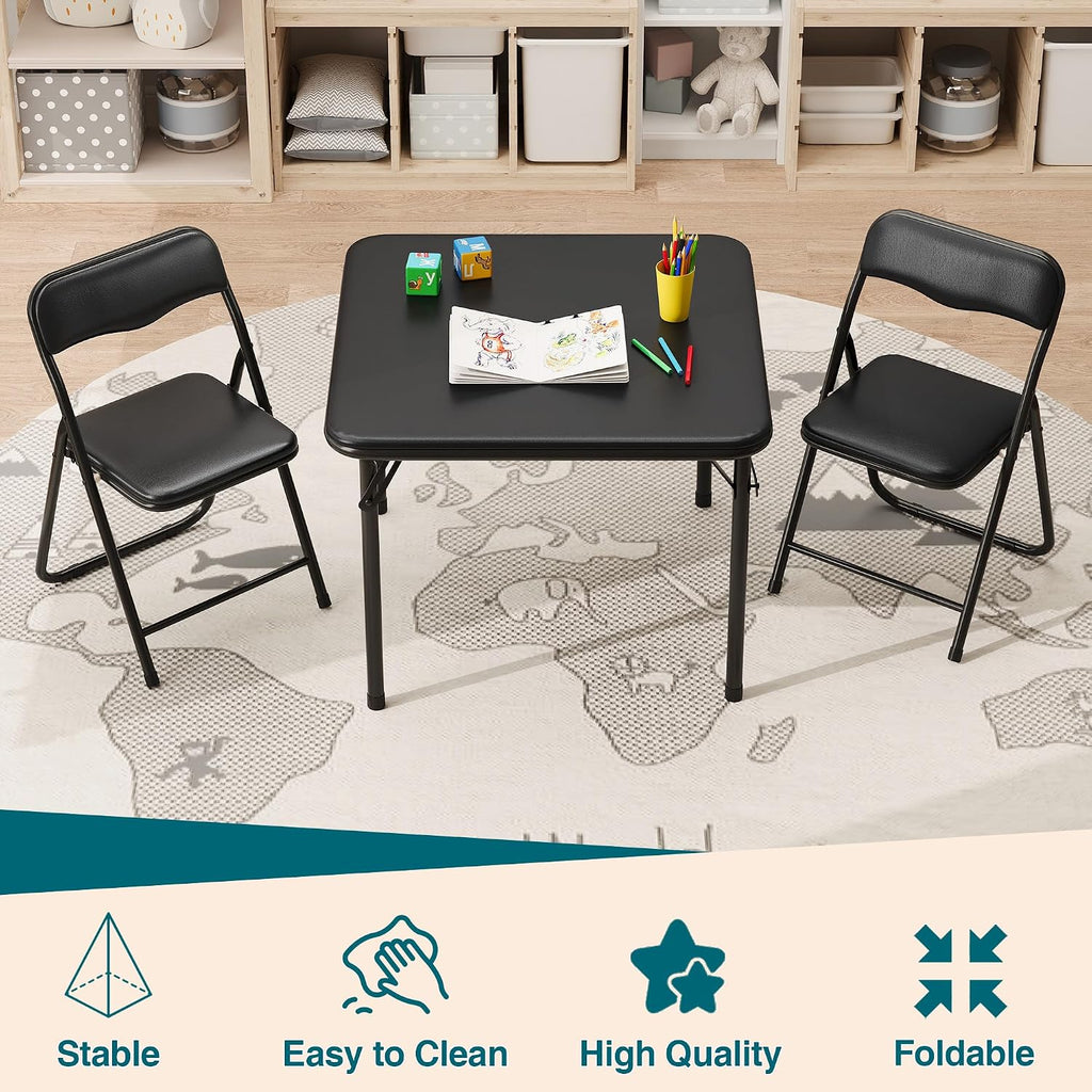 CABIHOME Kids Folding Table & Chair Set 3pc PU Padded Cushion No Tools Needed Toddler