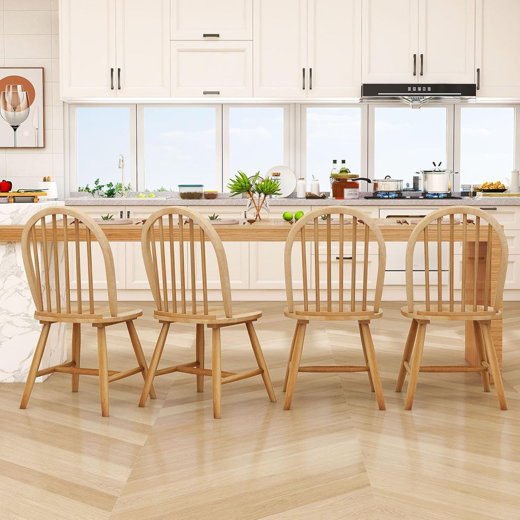 18" Oak Dining Chairs Set of 2, Wood Windsor Chair with Spindle Back for Country Farmhouse Kitchen Island