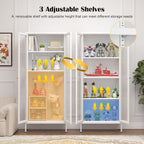 SteeLoong 66" Display Cabinet with Tempered Glass,Metal Curio Cabinet with Glass Doors,4-Tier Display Case for Collectibles,Trophy,Plant,White Storage Cabinets for Living Room - Assemble Required