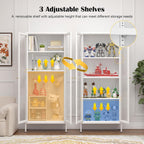 SteeLoong 66" Display Cabinet with Tempered Glass,Metal Curio Cabinet with Glass Doors,4-Tier Display Case for Collectibles,Trophy,Plant,White Storage Cabinets for Living Room - Assemble Required