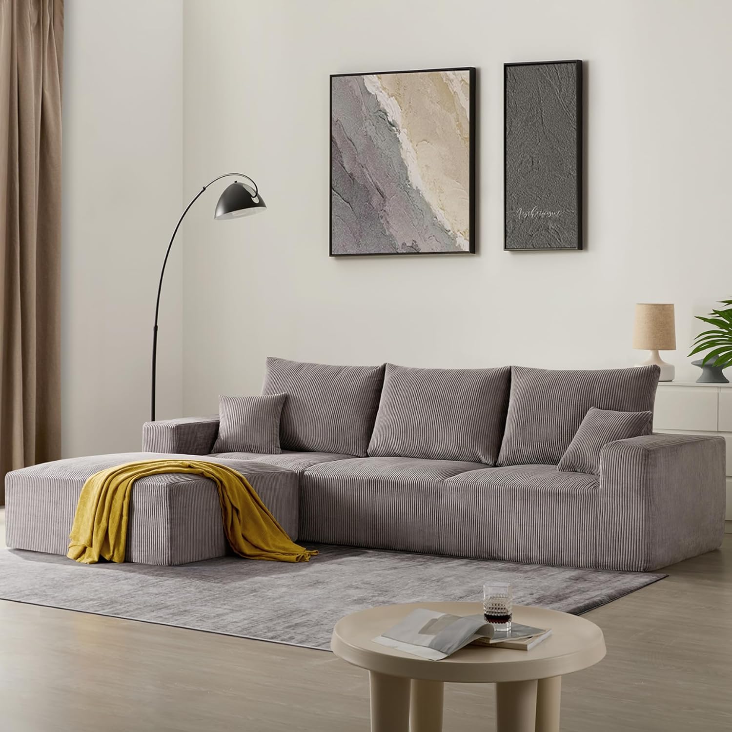 40" Oversized Square Corduroy Ottoman, Large Ottoman Pouf Footstool, Grey | Poofy Soft Foot Rest, Movable Pouf Ottoman, Floor Ottoman, Foam Chunk Filling, Living Room Sofa Couch Bedroom, 1 Piece
