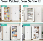 SISESOL 61" Tall Pantry Cabinet,Farmhouse Kitchen Pantry Storage Cabinets with 2 Doors and 5 Shelves,White Metal Storage Cabinet,Large Cupboard for Home,Kitchen,Dining/Living Room
