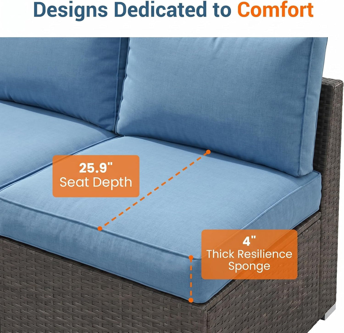 Wisteria Lane Outdoor Sofa, 2 Pieces Wicker Patio Furniture Set with Washable Cushions, Armless Patio Sectional for All-Weather, Oversized Outside Furniture for Garden, Poolside, Backyard, Light Blue