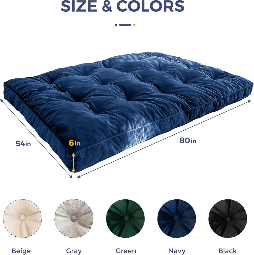 MAXYOYO 6" Futon Mattress Full Size, Tufted Futon Bed (Frame Not Included) | Thick Futons Sofa Couch, Versatile Floor Mattress for Adults, Shredded Foam Filling, Navy