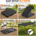 Folding Table 6ft, Heavy Duty Plastic Fold-in-Half Utility Table, Black | Portable Utility Table,HDPE Top,Carry Handle,Sturdy Steel Legs,Indoor Outdoor for Parties,Camping,Dining,Supports 330 lbs