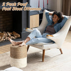 Barydat 2 Pcs 15'' Ottoman Pouf Natural Seagrass Braided Poof Hand Weaving Round Ottomans Boho Footrest Stool for Home Living Room Bedroom Patio(Natural and White)