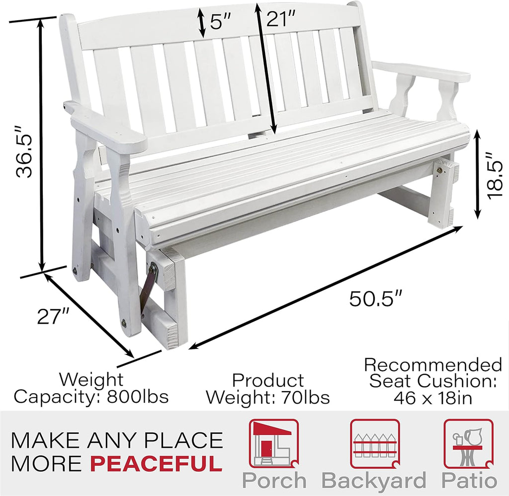 Amish Casual Heavy Duty 800 Lb Mission Pressure Treated Porch Glider (4 Foot, Semi-Solid White Stain)