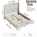 Queen Size Bed Frame,Upholstered Platform Bed,Wingback Headboard