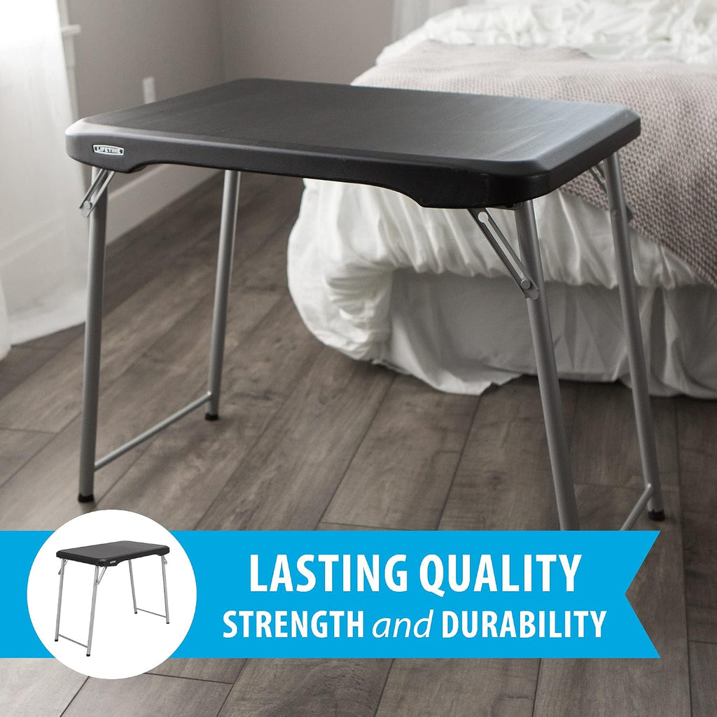 LIFETIME Stacking Compact Folding Table, 30 in. x 20 in., Black and Silver, Indoor/Outdoor