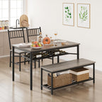 Dining Table Set for 4, Kitchen Table and Chairs for 4 with Wine Rack, Rectangular Dining Room Table Set with Bench, 4 Piece Dining Table Set for Small Space, Apartment, Retro Gray