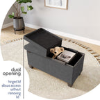 Storage Ottoman Bench with Bins, 30-in Storage Bench for Bedroom End of Bed, Folding Foot Rest Ottoman for Living Room Max 660lbs, Fabric Ottomans, Grey
