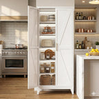 Metal Pantry Cabinet, 75.3-Inch Tall, 5 Adjustable Shelves, White | 75.3"H x 31.5"W x 15.75"D steel cabinet with 5 adjustable shelves, embossed doors, adjustable feet, and required assembly.