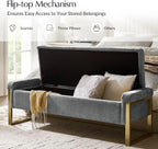 Modern Storage Ottoman Bench with Gold Metal Legs Upholstered Footrest End-of-Bed Bench with Hidden Storage, Hallway and Entryway Grey