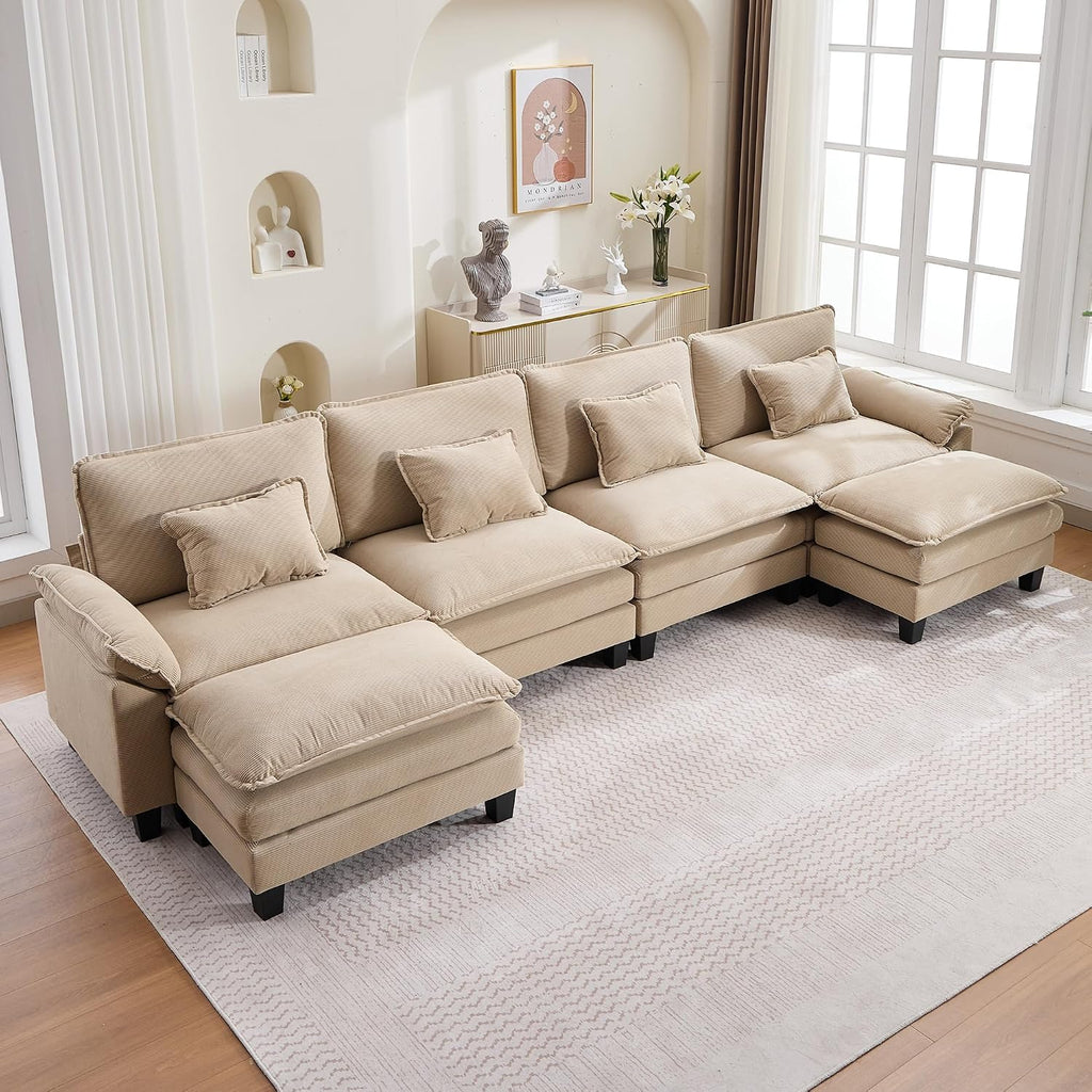 URRED Oversized Modular Sectional Sofa，Solid Khaki：157" U Shaped | Modern Comfy Cloud Couch with Movable Ottoman and Pillow, Deep Seat Couches for Living Room, Bedroom or Apartment