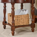 Solid Wood Oval End Table with Drawer, 28"x24" Sofa Side Table with Patterned Top and Vintage Carved Edge, Cherry Walnut Finish for Living Room or Bedroom