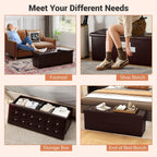 43 Inches Folding Storage Ottoman Bench, Foldable Foot Rest Stool End of Bed Bench with Side Pocket, Storage Chest for Living Room, Entryway & Bedroom (Brown)