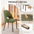 Wooden Dining Chairs Set of 2, Upholstered Modern Chenille Dining Room Chair Kitchen Chairs, Comfy Farmhouse Dinner Chair for Kitchen Dining Room, Green