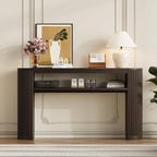 Vintage Farmhouse Console Table with Fluted Legs & Ash Veneer Top - Oval Entryway Sofa Table, Rustic Accent with Open Storage Shelf, Distressed Finish Options (Espresso9)