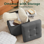 Ottoman with Storage, Square Storage Ottoman for Dorm, Linen Ottomans with Legs for Living Room, Bedroom, 17.7" D x 17.7" W x 19.9" H, Grey