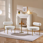Yaheetech Accent Chair, Modern Tufted Vanity Chair, White | Boucle Fabric Vanity Stool with Gold Metal Legs, Cozy Sherpa Club Chair for Living Room Bedroom Home Office Makeup Room