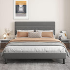King Platform Bed Frame with Adjustable Linen Fabric Upholstered Headboard, Strong Slats Support, Noise-Free, No Box Spring Required, Easy Assembly for Bedroom Guest Room, Grey