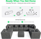 MONVANE Oversized Sectional Couch 10-Seat, Chenille, Gray | Sectional Couch for Living Room, Modular Cloud Sofa with Ottoman & 10 Throw Pillows, No Assembly Required
