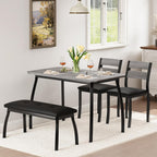 IDEALHOUSE 43'' Dining Table Set for 4, Wooden Kitchen Table with Upholstered Bench & 2 Cushion Chairs, Industrial Dinette Set for Studio, Kitchen, Dining Room, Apartment, Gray